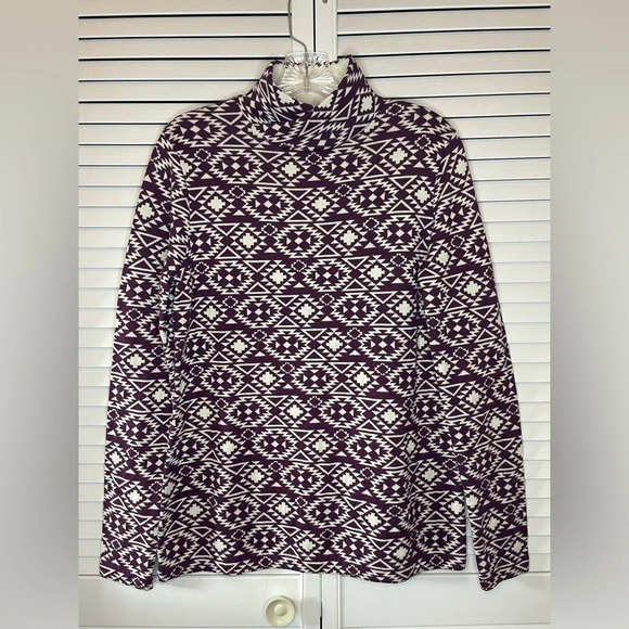 Duluth Women Mock Turtleneck Purple White Aztec Print Sweater S’no Sweat Medium - Picture 11 of 16